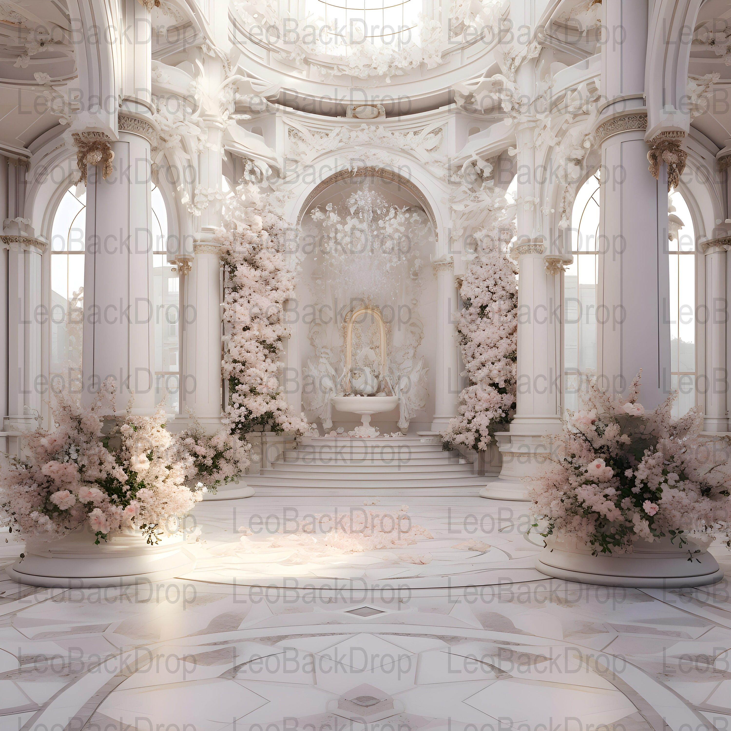 Rococo Palace Interior Backdrop, White Floral Decor, Sunlit Halls ...