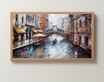 Venezianische Straßenansicht - Ölgemälde von Venedig mit Spachteltextur, Nass-auf-Trocken-Technik