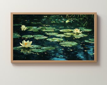 Seerosen Ölgemälde für Samsung Frame TV | Vintage-Stil | Digitale Kunst PNG | Hochdetaillierte und dramatische Beleuchtung | Sofort Download