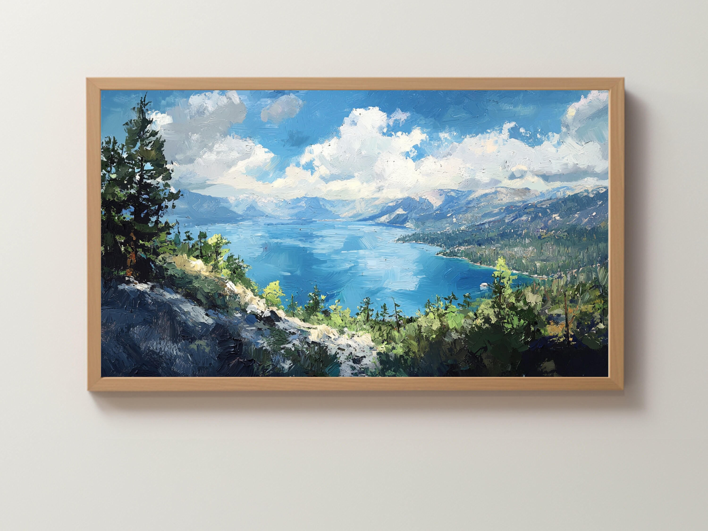 Lake Tahoe Panorama Ölgemälde für Samsung Frame TV | Digitale Kunst PNG | Erhöhte Ansicht & Impasto Textur | Sofort Download