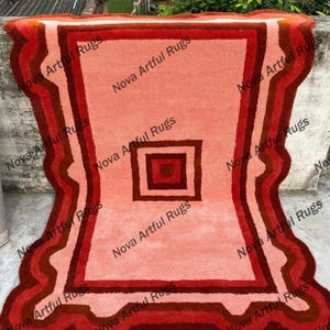 Scallop Shape Hand Tutfed Rug Pink/Red Color Rug 4x6 ft Modern Bedroom Rug Handmade Area Carpet 9x12 10x14 ft Rugs For Living Room, Office