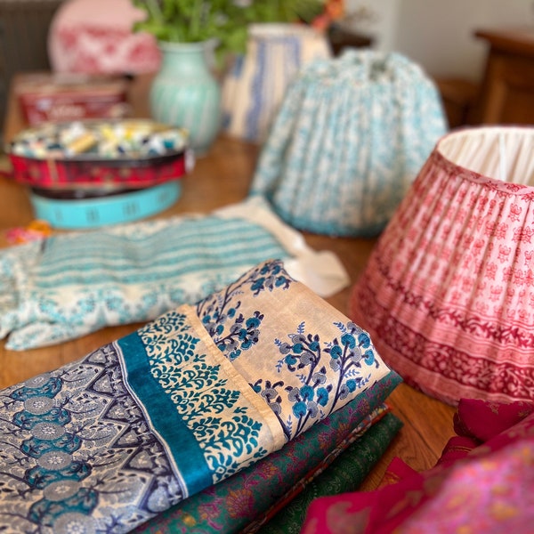 Bespoke Handmade Printed Silk Sari Gathered or Pleated Lampshade - multiple fabrics available!