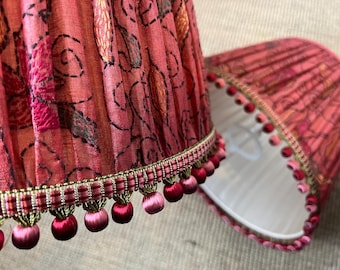 Bespoke Handmade Embroidered Silk Sari Gathered Lampshade - multiple fabrics available!