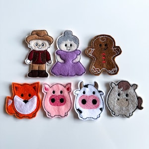 Gingerbread Man Felt Finger Puppet Story Bag, Storytelling for Kids, Embroidery, Handmade, Busy Quiet Book, READY 2 SHIP