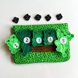 5 Little Speckled Frogs Felt Finger Puppet Story Bag, Storytelling for Kids, Embroidery, Handmade, Busy Quiet Book, READY 2 SHIP