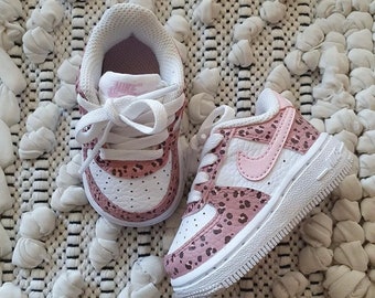 Hand Painted Air Force 1 infant (pink or purple) leopard print design