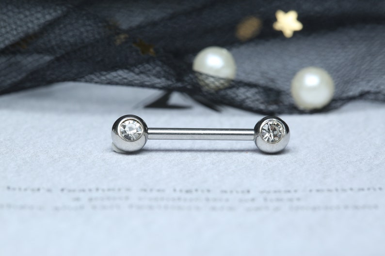 1 Pair Basic Round Nipple Bars With Shiny Zircon Nipples Etsy