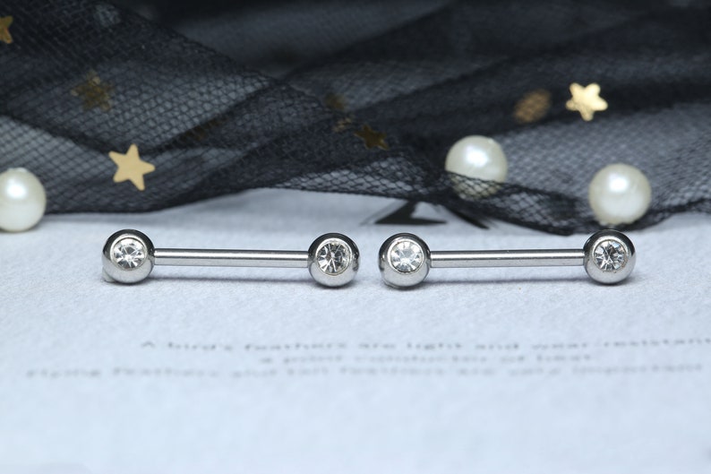 1 Pair Basic Round Nipple Bars With Shiny Zircon Nipples Etsy