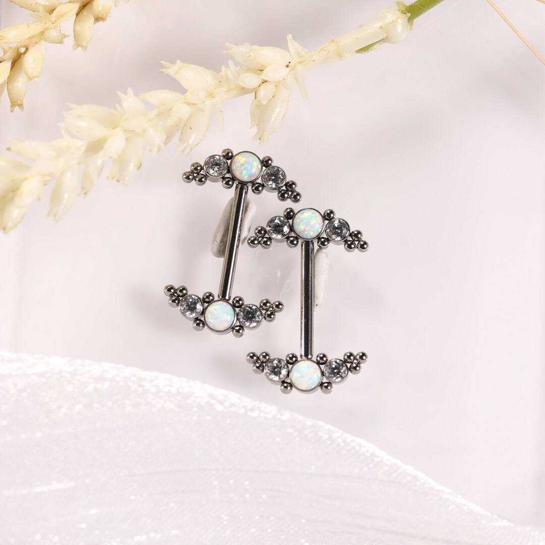 Titanium Nipple Rings 14G Nipple Rings for Women G23 Solid Titanium Silver Nipple Piercings Opal