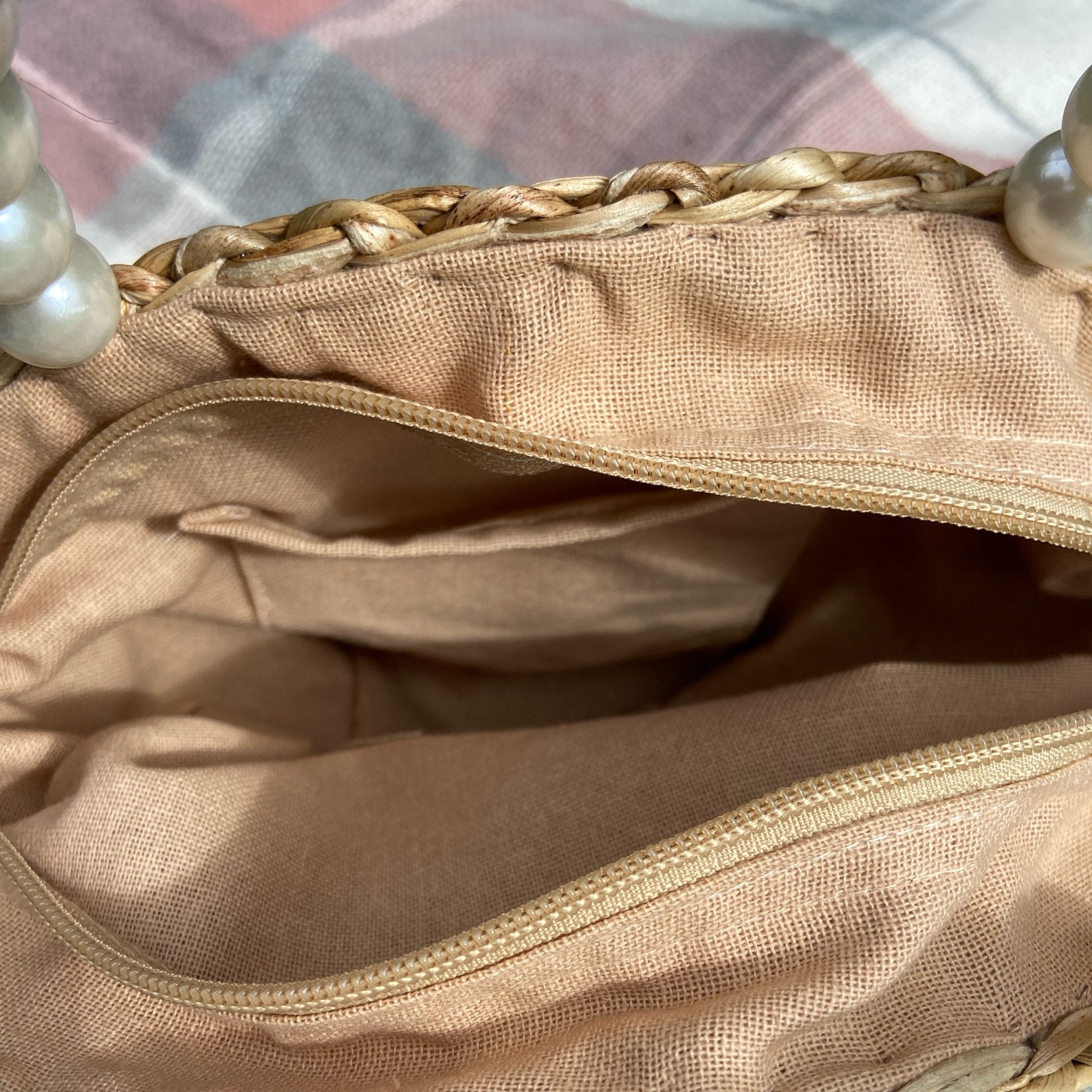 Handmade Water Hyacinth Bag With White Beads, Zipped Top Purse - Etsy