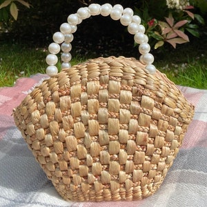 Handmade Water Hyacinth Bag With White Beads, Zipped Top Purse - Etsy