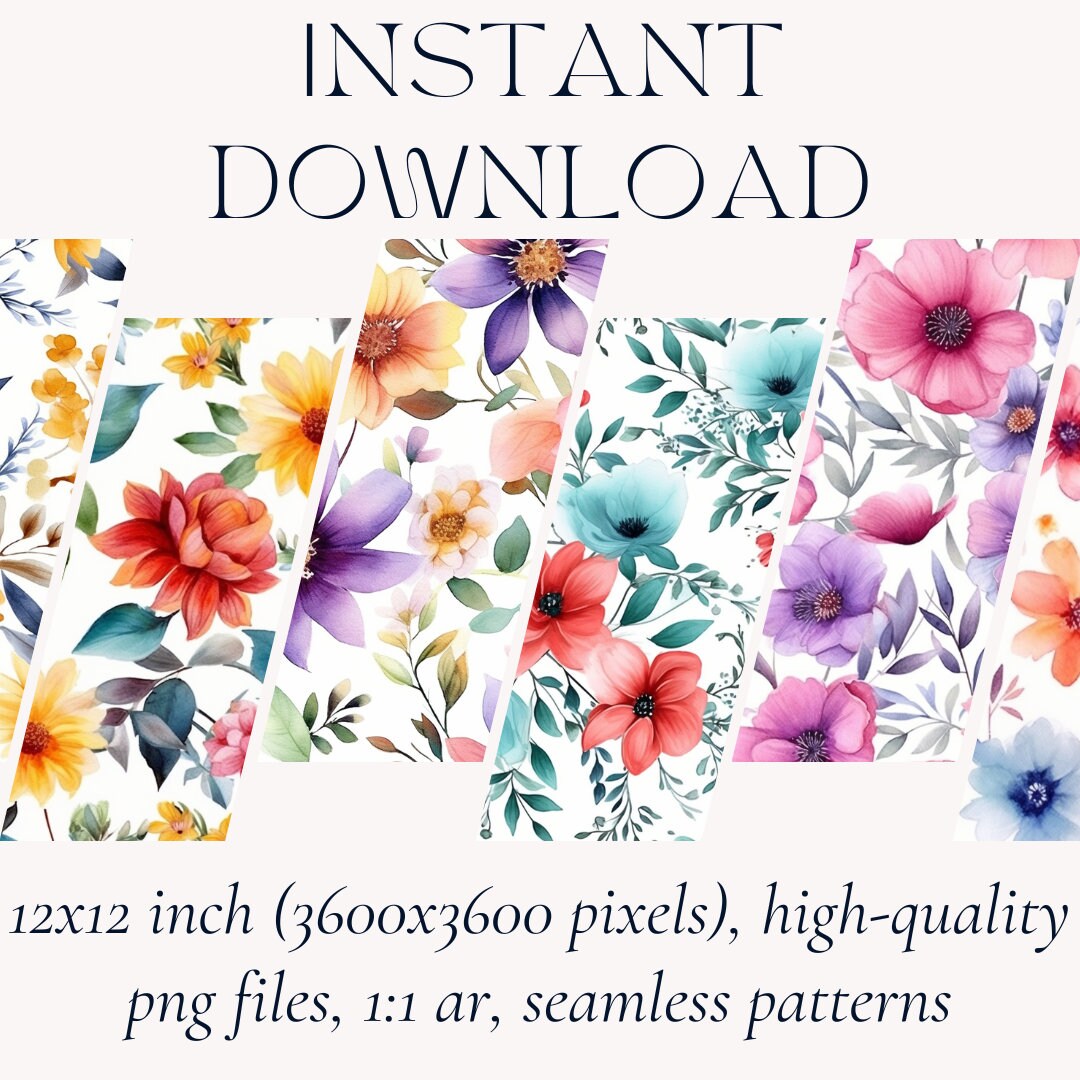 Watercolor Flowers Digital Paper Set, Spring Floral Seamless Pattern ...