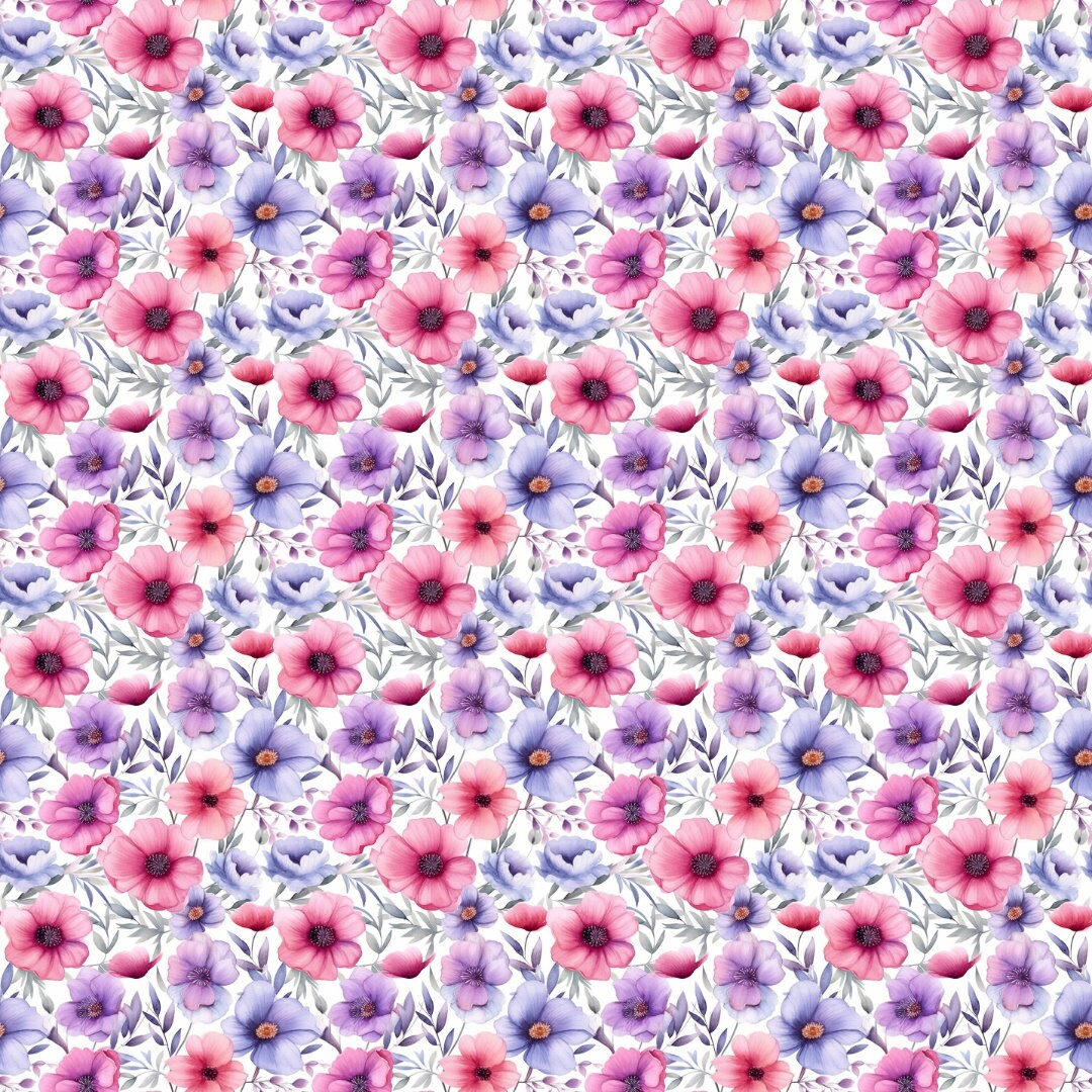 Watercolor Flowers Digital Paper Set, Spring Floral Seamless Pattern ...