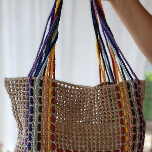Crochet Mesh Tote Bag Pattern – Rainbow Market Bag DIY with PDF & Video Beginner-Friendly