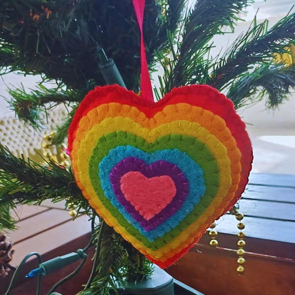 Rainbow Heart Felt Ornament | Handcrafted Love: LGBTQ+ Pride in Every Stitch | LoveIsLove | Mothers Day Gift | Raidant hearts | gift idea