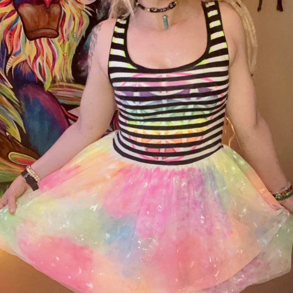 Hand painted rainbow Sacred Geometry Tutu Dress. Size Girls 16 (or women’s S).