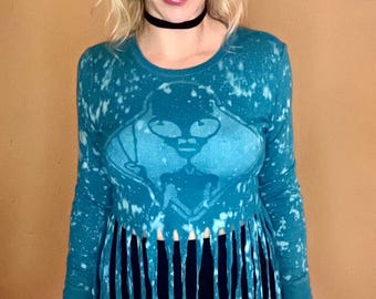 Alien Crop Top med fransar