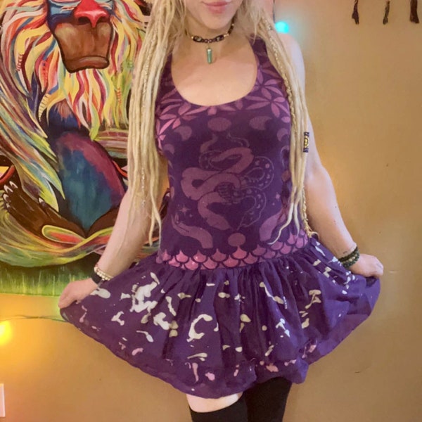 Purple bleach dye tank/tutu Goddess mini-dress