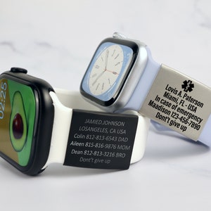 Etiqueta de identificación de alerta para la banda del reloj, placa de seguridad grabada del Apple Watch, etiqueta de seguridad de identificación de emergencia personalizada, etiqueta de identificación de alerta médica para la banda Iwatch imagen 6