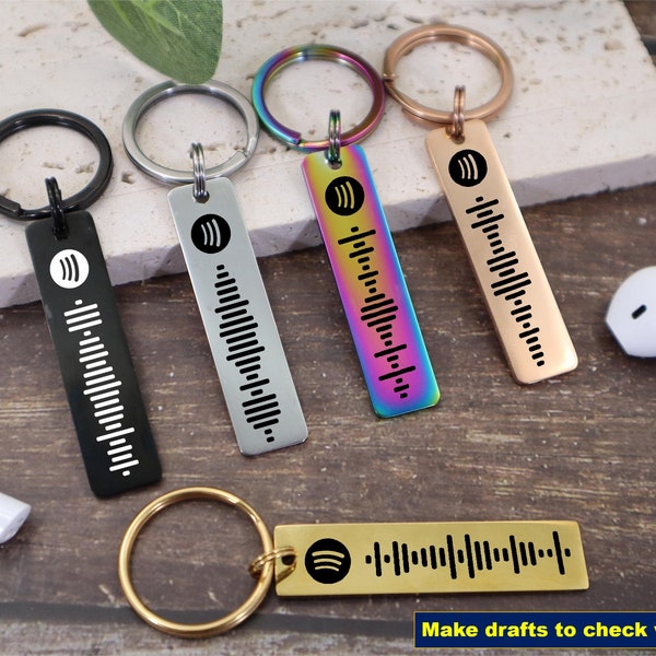 Personalized Gifts for Friends/Lovers Spotify Keychain Custom Music Keychains,Scannable Spotify Code Song, Engraved Keychain Gifts