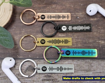 Spotify-sleutelhanger Gepersonaliseerde muzieksleutelhangers Op maat gegraveerde, scanbare Spotify Code Song-sleutelhangercadeaus voor mannen/vrouwen