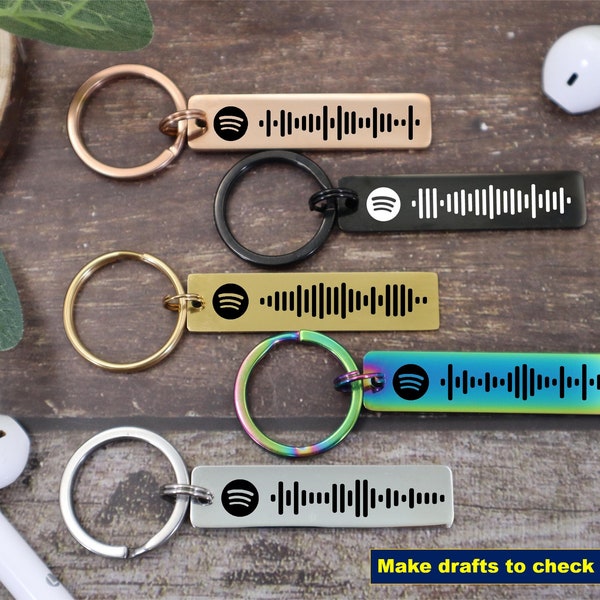 Spotify Keychain Personalized Music Keychains Custom Engraved Scannable Spotify Code Song Keychain Gifts for Men/Women