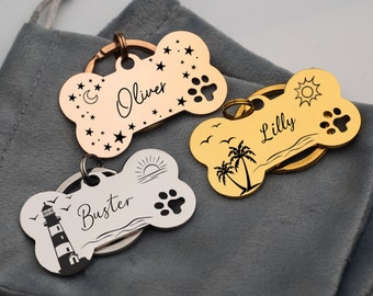 Engraved Name ID Tag for Dogs,Cute Dog Tag Personalized for Dogs, Custom Bone Dog Tags,Dog Name Tags,Dog Collar Tag,Engraved Rainbow Dog Tag