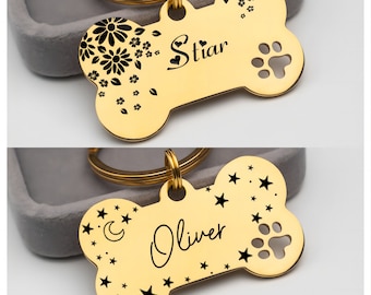 Customized Name and Address tag for Pet,Engraved Name ID Tag for  Dogs,Stainless Steel Bone Dog Tag,Personalised Puppy Dog Tag,Dog ID Tag