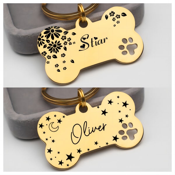 Customized Name and Address tag for Pet,Engraved Name ID Tag for  Dogs,Stainless Steel Bone Dog Tag,Personalised Puppy Dog Tag,Dog ID Tag