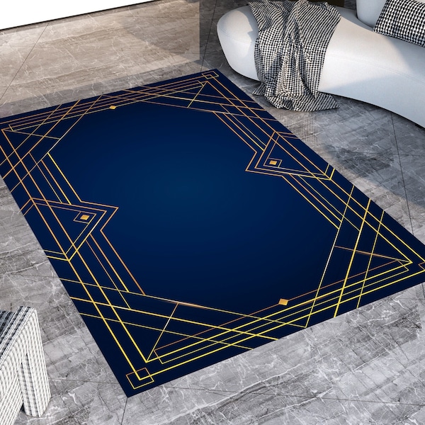 Blue Art deco rug, Area rug, Salon rug, Living room rug, Decorative Rug, Home decor rug, Office rug, Luxury rug, Art deco decor, Door mat