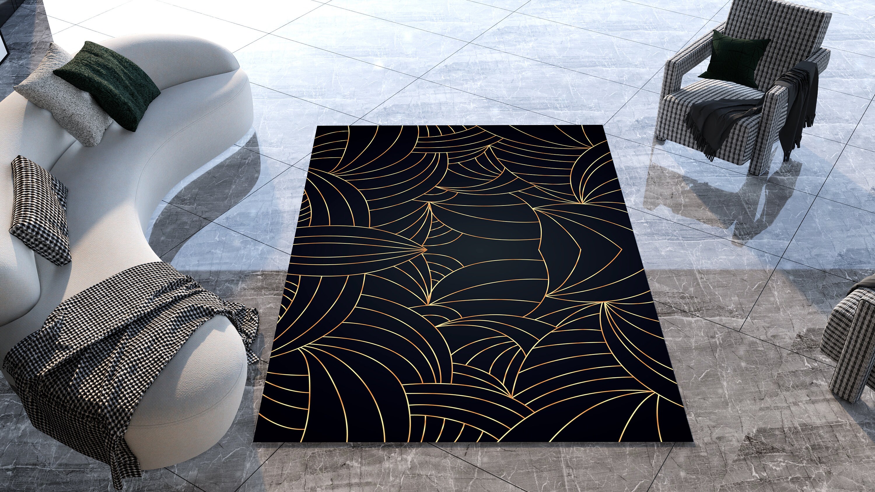 Art Deco Rug Black and Gold Rug Modern Rug Area Rug Etsy