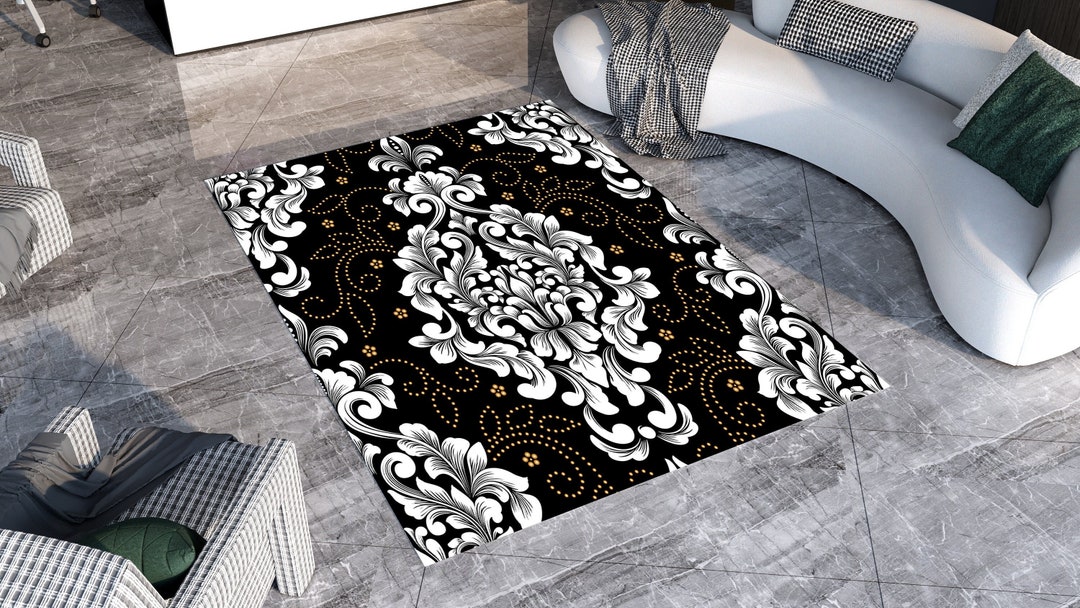 Demask Rug Rococo Art Nouveau Rug, Art Nouveau Decor, Rococo Decor Rug, Black and White ...