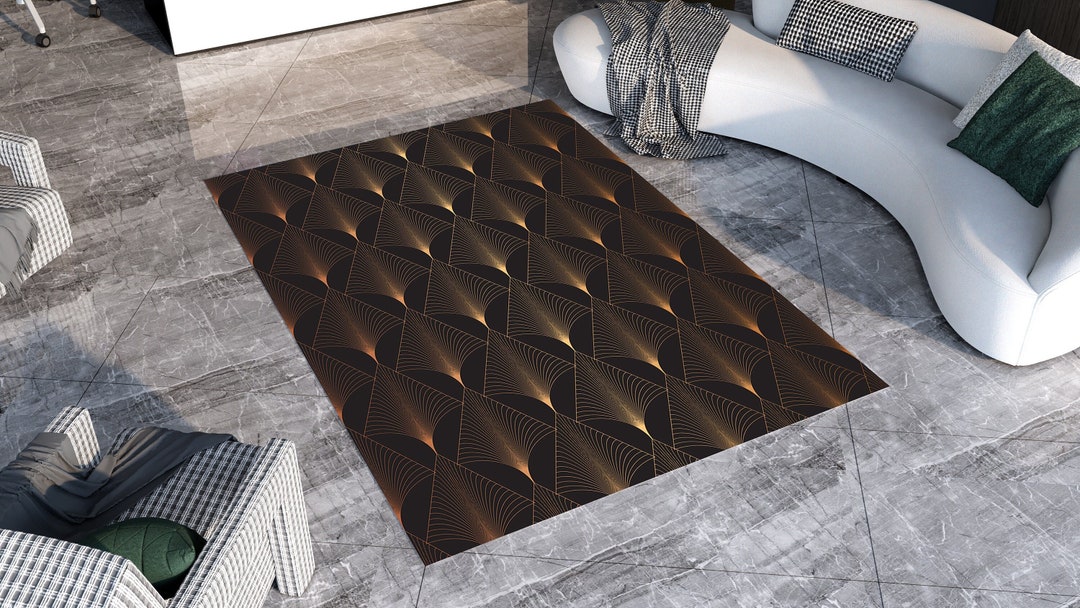 Art Deco Rug, Brown and Gold Rug, Modern Rug, Area Rug, Decorative Rug
