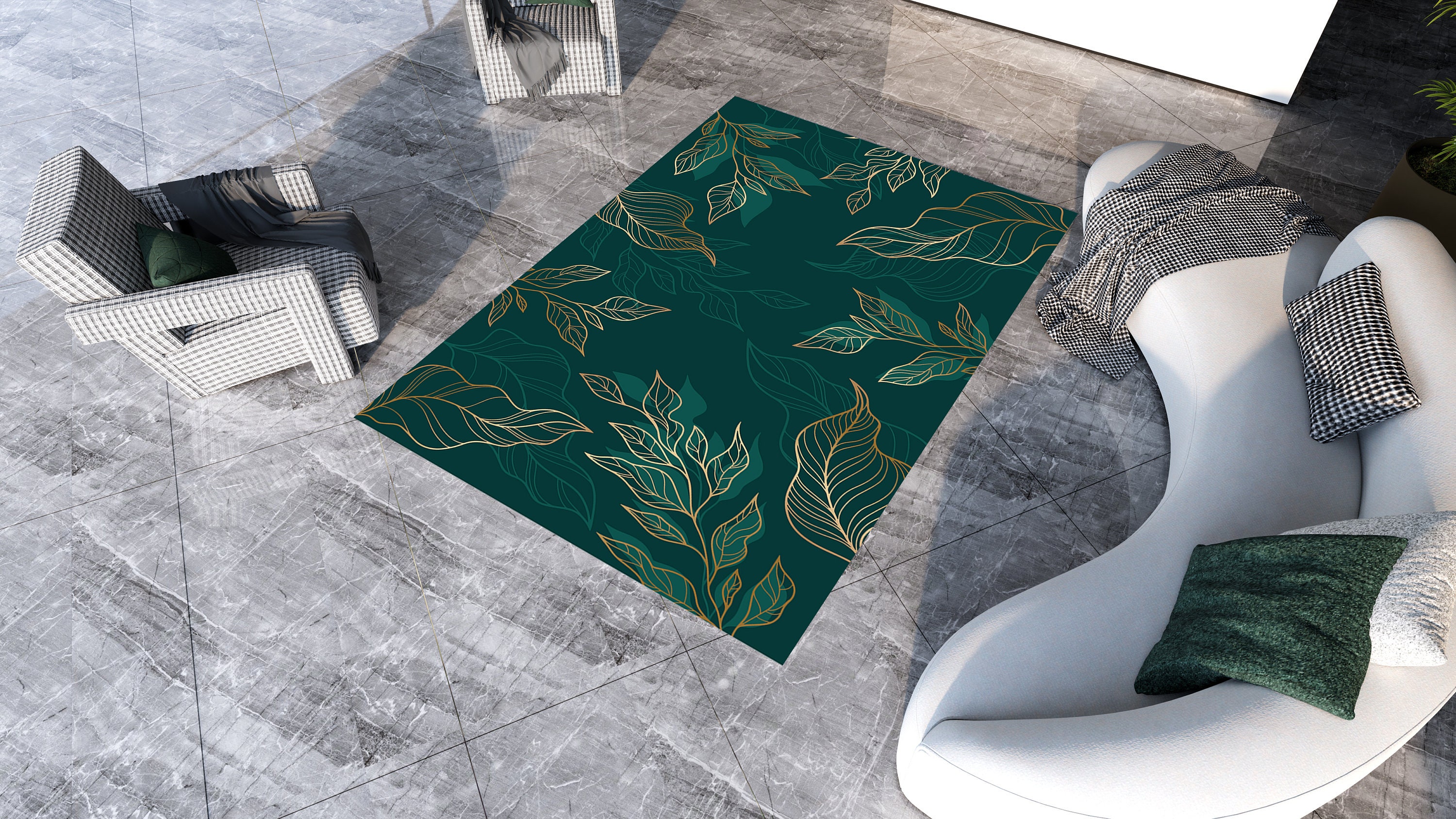 Art Deco Rug, Green and Gold Rug, Area Rug, Decorative Rug, Home Decor