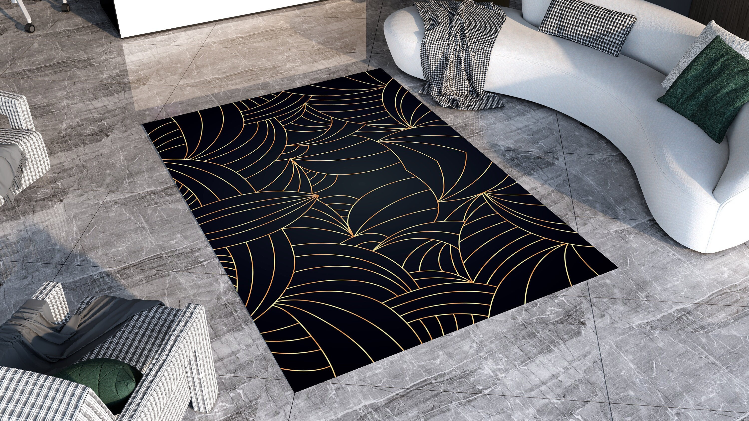 Art Deco Rug Black and Gold Rug Modern Rug Area Rug Etsy