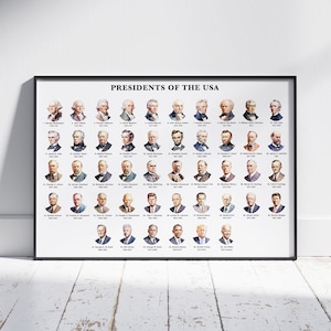 Presidents of the USA. Historical educational patriotic classroom poster. Downloadable Printable File.