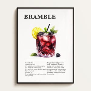 Bramble Cocktail Poster, Rezept, Cocktail Druck, Bar, Küchenkunst, Cocktail Liebhaber Geschenk. Cocktail Wand Kunst Geschenk. Digital.