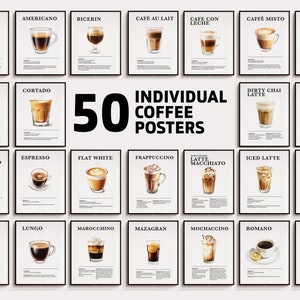 Individuelles Kaffee Poster Bundle, Kaffee Ratgeber, Espresso Getränke, Kaffee Rezept, Kaffee Kunst, Küche, Bar, Cafe Kaffee Liebhaber, Barista Geschenk.