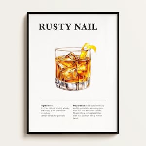 Rusty Nail Cocktail Poster, Rezept, Cocktail Druck, Bar, Küchenkunst, Cocktail Liebhaber Geschenk. Cocktail Wand Kunst Geschenk. Digital.