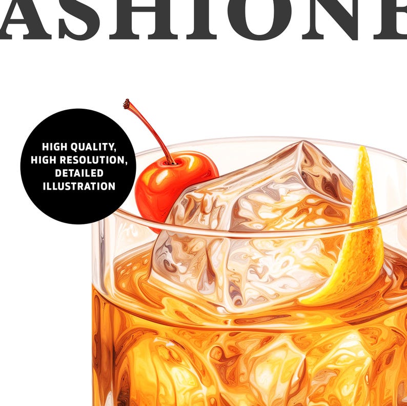 May include: A close-up of a classic Old Fashioned cocktail with a cherry garnish and an orange peel. The drink is in a rocks glass with ice and a golden amber color.