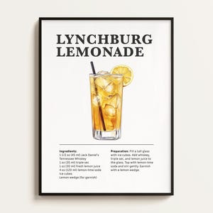 Lynchburg Lemonade Cocktail Poster, Rezept, Cocktail Druck, Bar, Küchenkunst, Cocktail Liebhaber Geschenk. Cocktail Wand Kunst Geschenk. Digital.