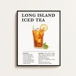Long Island Iced Tea Poster, Long Island Eistee Rezept, Cocktail Print, Bar, Küche Art. Wand Kunst Geschenk. Digital.