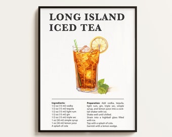 Long Island Iced Tea Recipe Print, Cocktail Bar Art (Digital)
