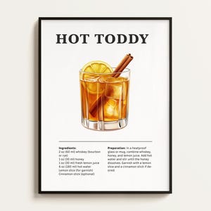 Hot Toddy Cocktail Poster, Rezept, Cocktail Druck, Bar, Küchenkunst, Cocktail Liebhaber Geschenk. Cocktail Wand Kunst Geschenk. Digital.