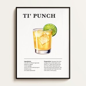 Ti' Punch Cocktail Poster, Rezept, Cocktail Druck, Bar, Küchenkunst, Cocktail Liebhaber Geschenk. Cocktail Wand Kunst Geschenk. Digital.