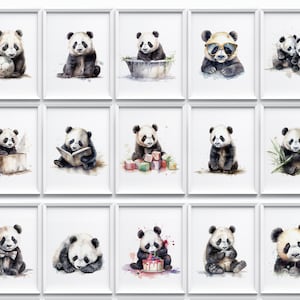 27 Pandas bebés. Decoración de guardería. Habitación infantil, regalo para bebés, regalo de arte mural para niñas o niños. Bonita lámina para guardería, póster de animales. Digital