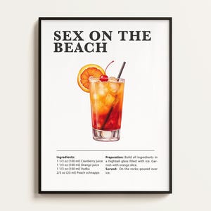 Sex on the Beach Poster, Sex on the Beach Recipe, Cocktail Print, Bar, Kitchen Art, Sex on the Beach Lover Gift. Cocktail Art Gift. Digital.