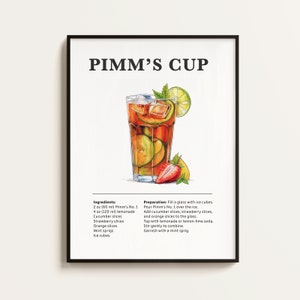 Pimm's Cup Cocktail Poster, Rezept, Cocktail Druck, Bar, Küchenkunst, Cocktail Liebhaber Geschenk. Cocktail Wand Kunst Geschenk. Digital.