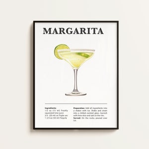 Poster Margarita, Ricetta Margarita, Stampa Cocktail, Bar, Arte Cucina, Regalo per gli amanti della Margarita. Regalo di Arte Murale Cocktail. Digitale.