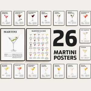 Mega Pack de Cócteles Martini. Pósters de cócteles individuales y guía de Martini, recetas populares de Martini, Espresso Martini, Cosmopolitan